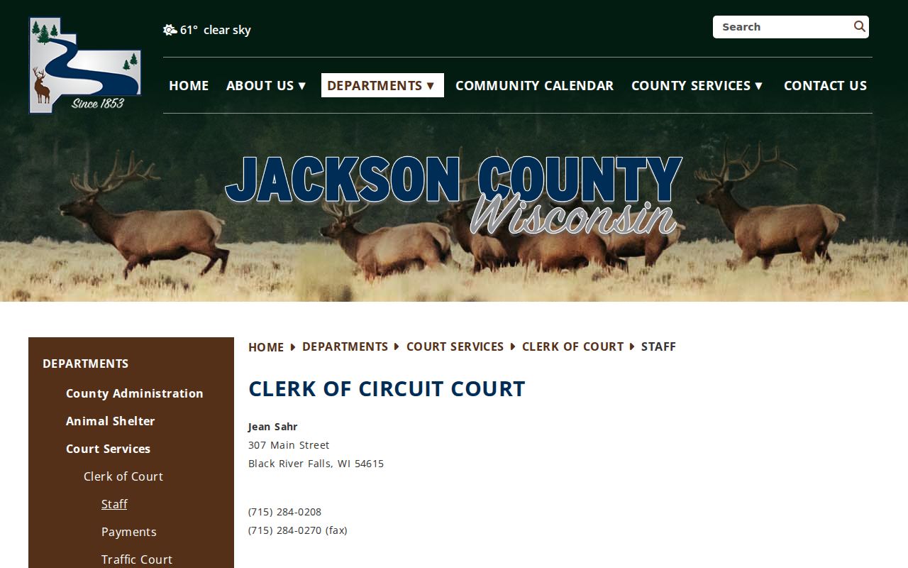 Jackson County court record clerk counter contact page