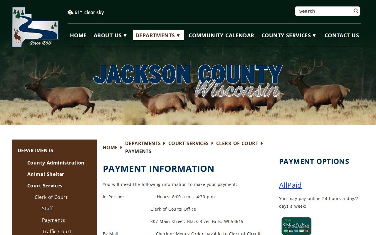 Jackson County traffic ticket payment and payment plan page