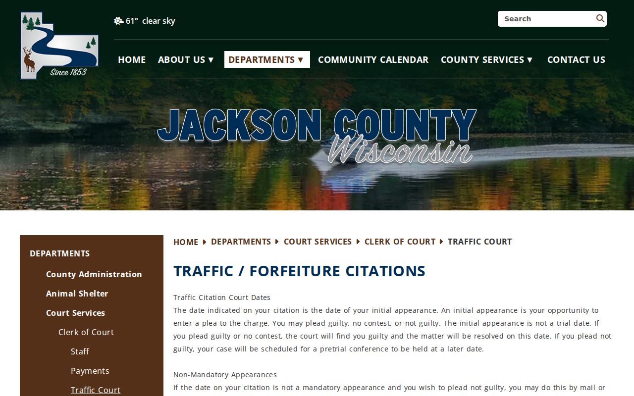 Jackson County traffic ticket and initial appearance instructions