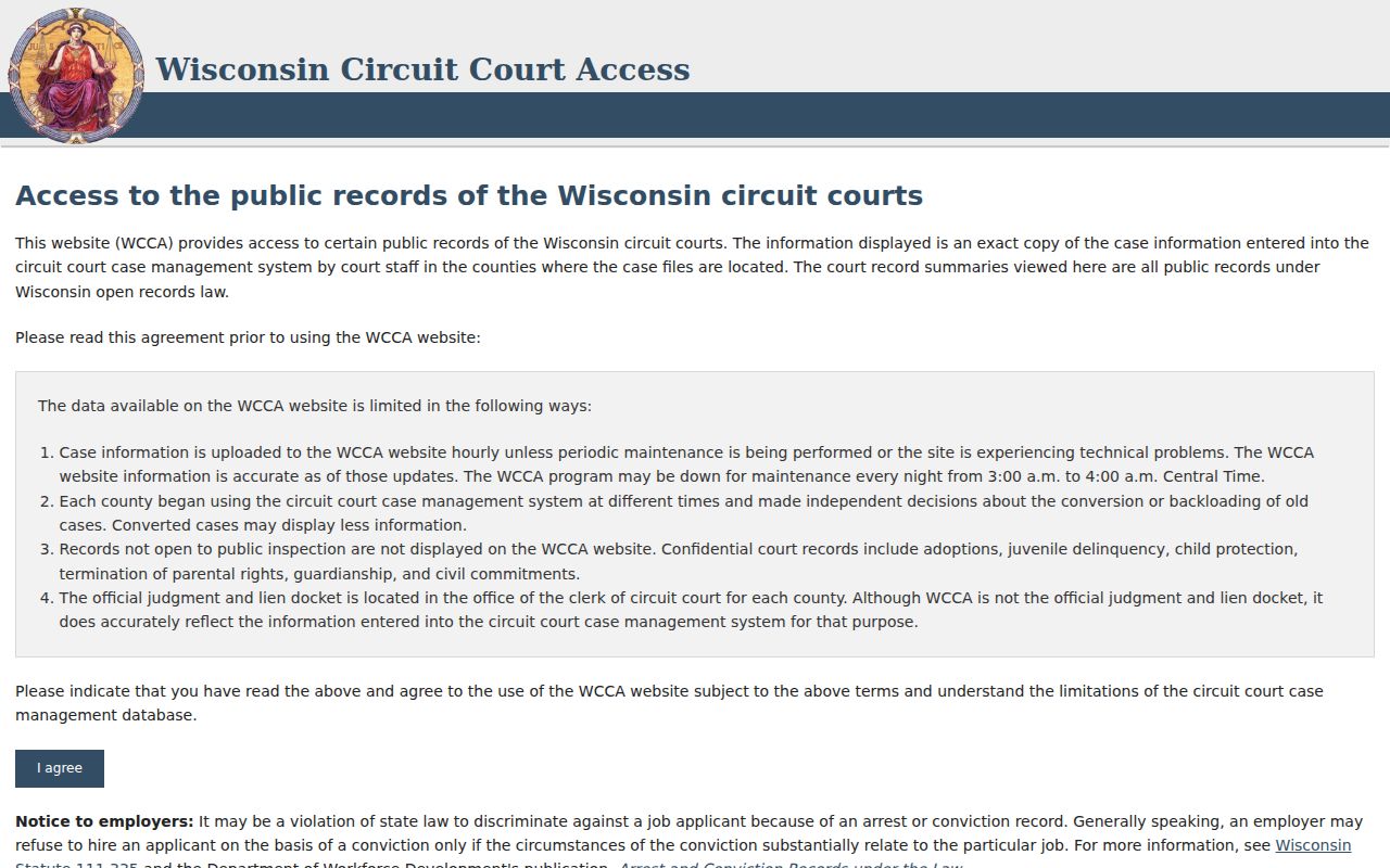 Jackson County court docket WCCA CCAP public access landing page